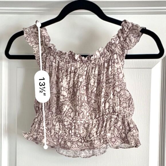 OLIVACEOUS Cropped Floral Print Smocked Off Shoulder Top Dusty People and White - Picture 3 of 8